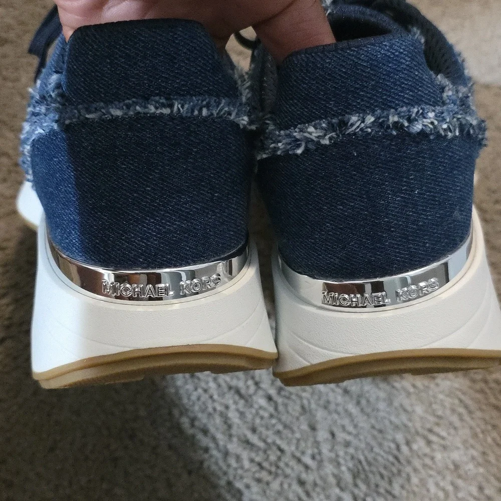 Michael Kors Ari Trainer Frayed Denim Sneakers - Picture 6 of 11